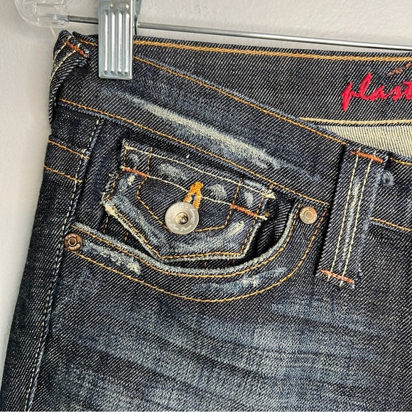 Plastic by Gly Bootcut Y2K Distressed Jeans Western Sz 27 Low Rise Snap Pocket - Picture 10 of 16